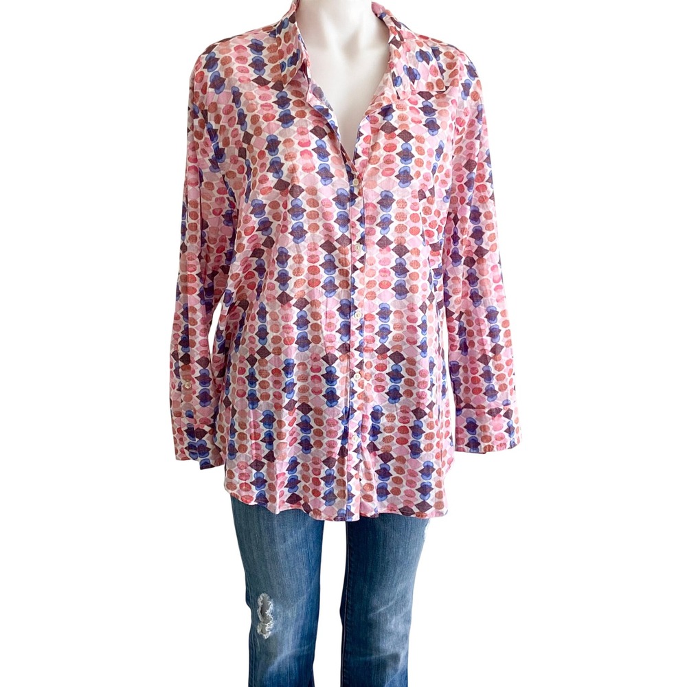 NIC+ZOE Pink Multi Geometric Dot Cotton Button Down Shirt XL M231621 NWT